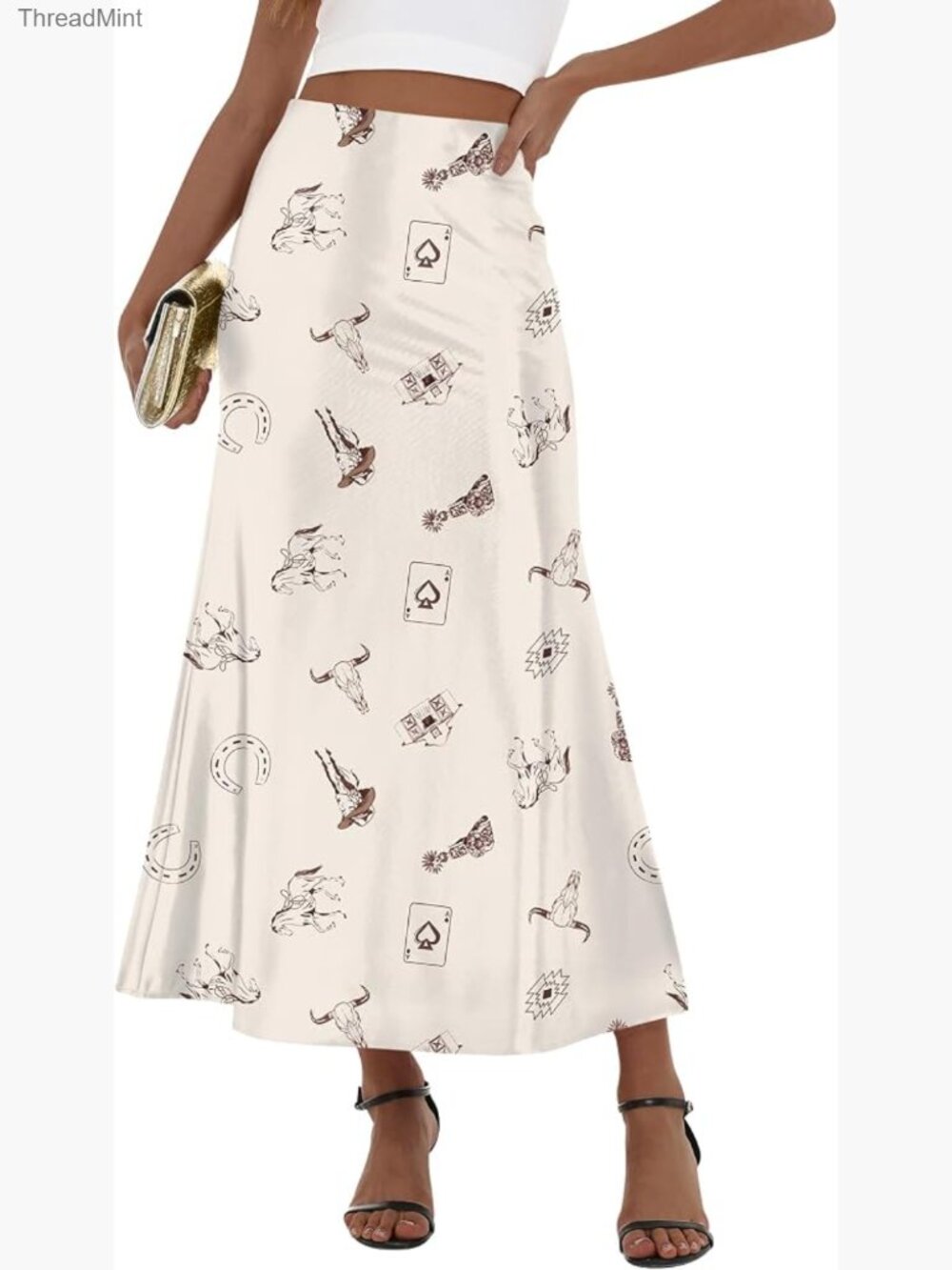 Satin Maxi Skirt A-Line High Waisted Flowy Long Skirt Formal